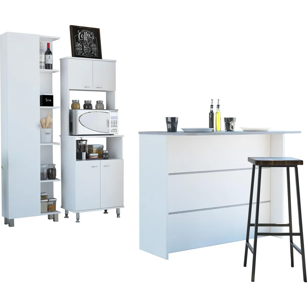 TUHOME - Combo cocina mueble cocina + barra de cocina + optimizador