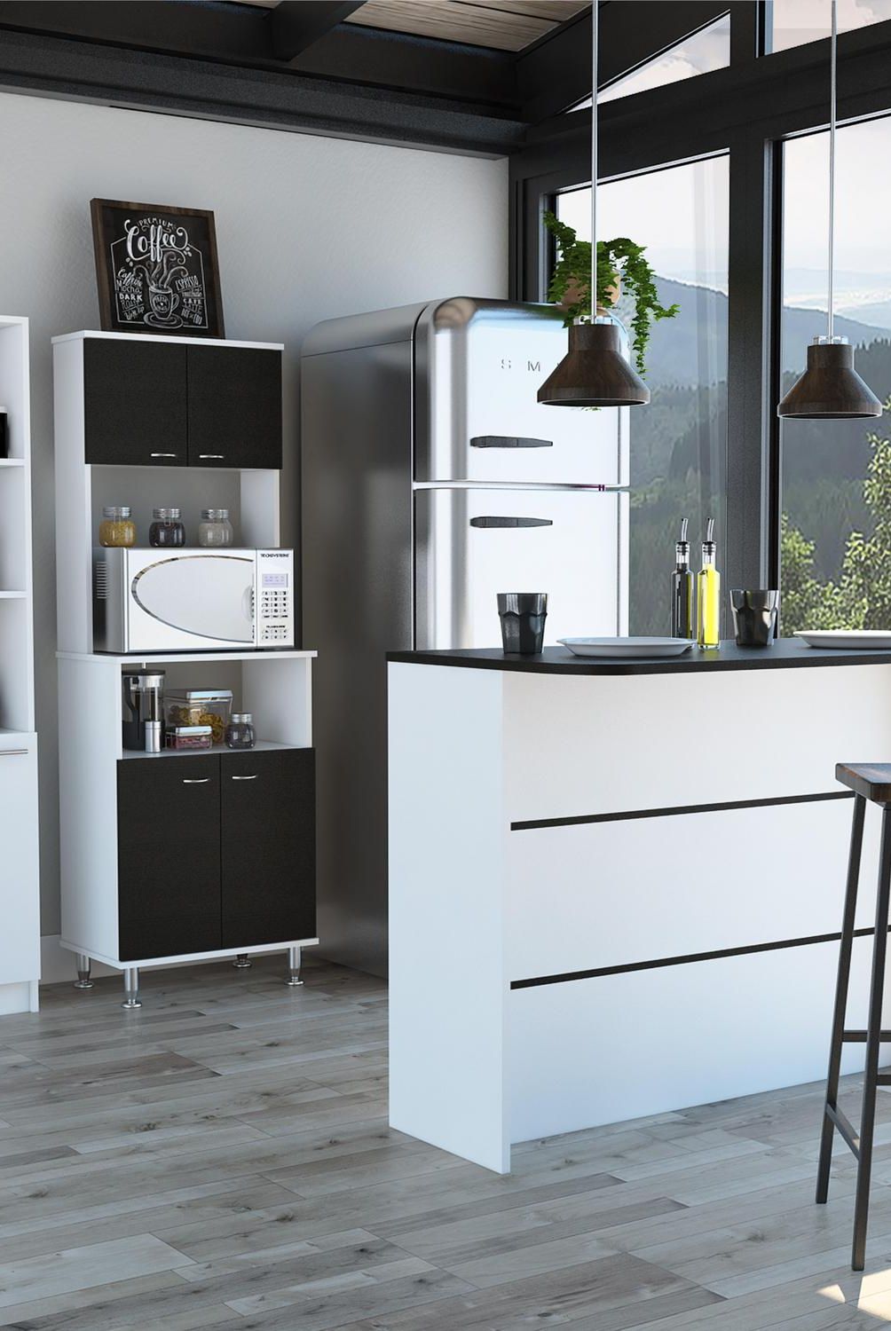 TUHOME - Combo cocina mueble cocina + barra de cocina + optimizador