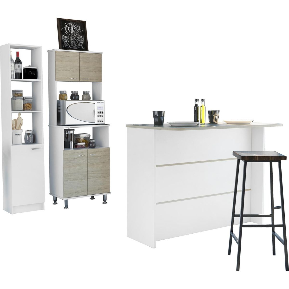 TUHOME - Combo cocina mueble cocina + barra de cocina + optimizador