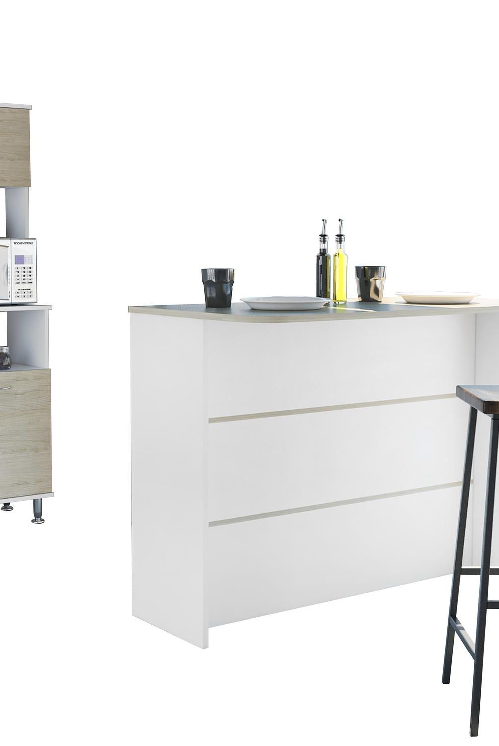 TUHOME - Combo cocina mueble microondas + barra de cocina blanco