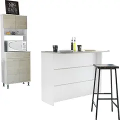 TUHOME - Combo cocina mueble microondas + barra de cocina - blanco