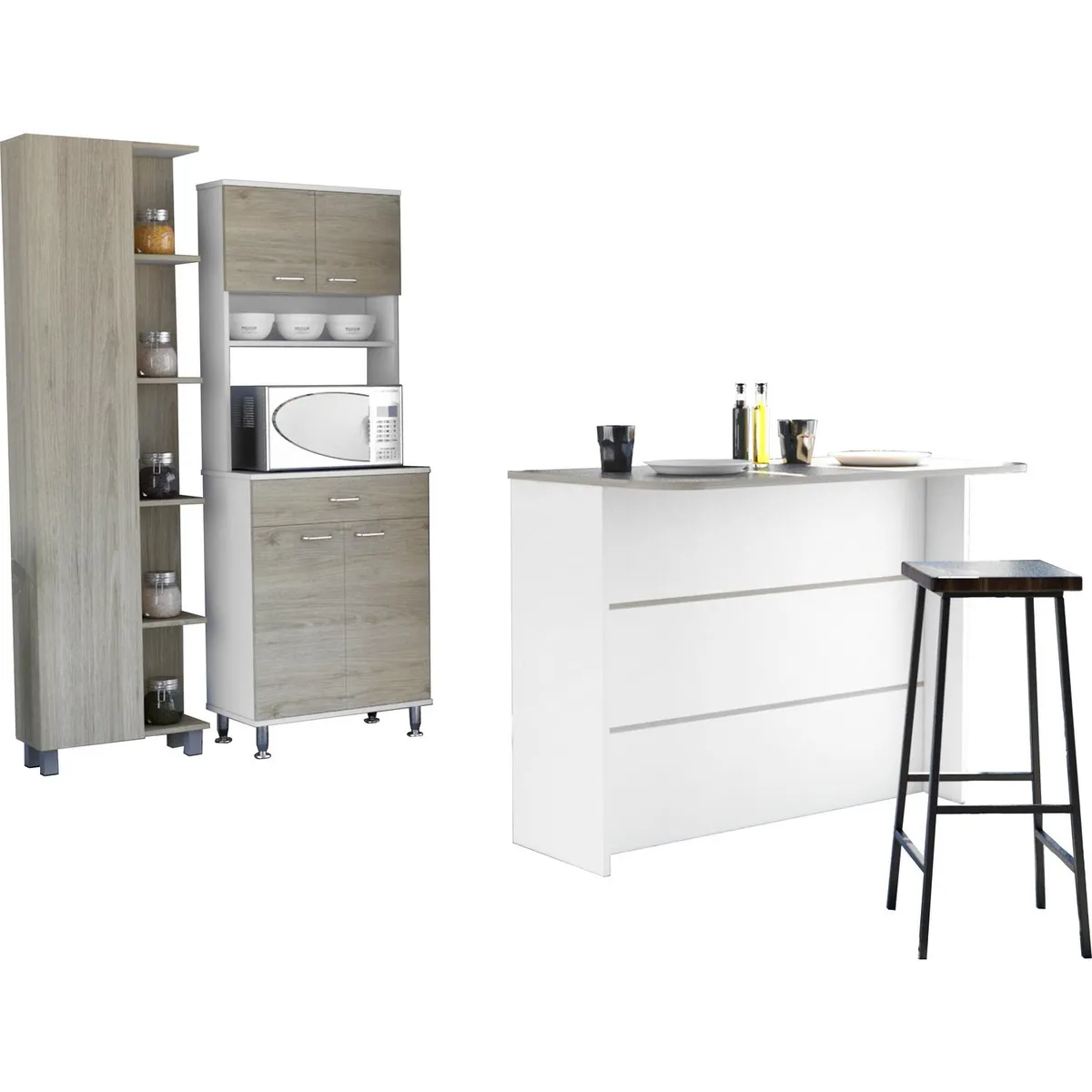 TUHOME - Combo cocina mueble cocina + barra de cocina + optimizador