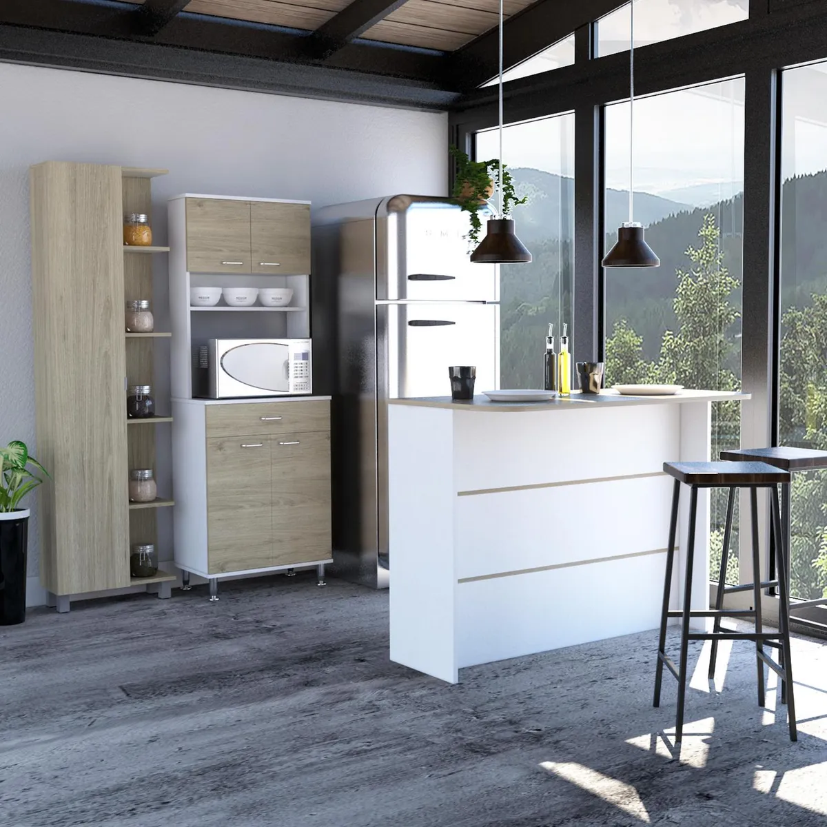 TUHOME - Combo cocina mueble cocina + barra de cocina + optimizador