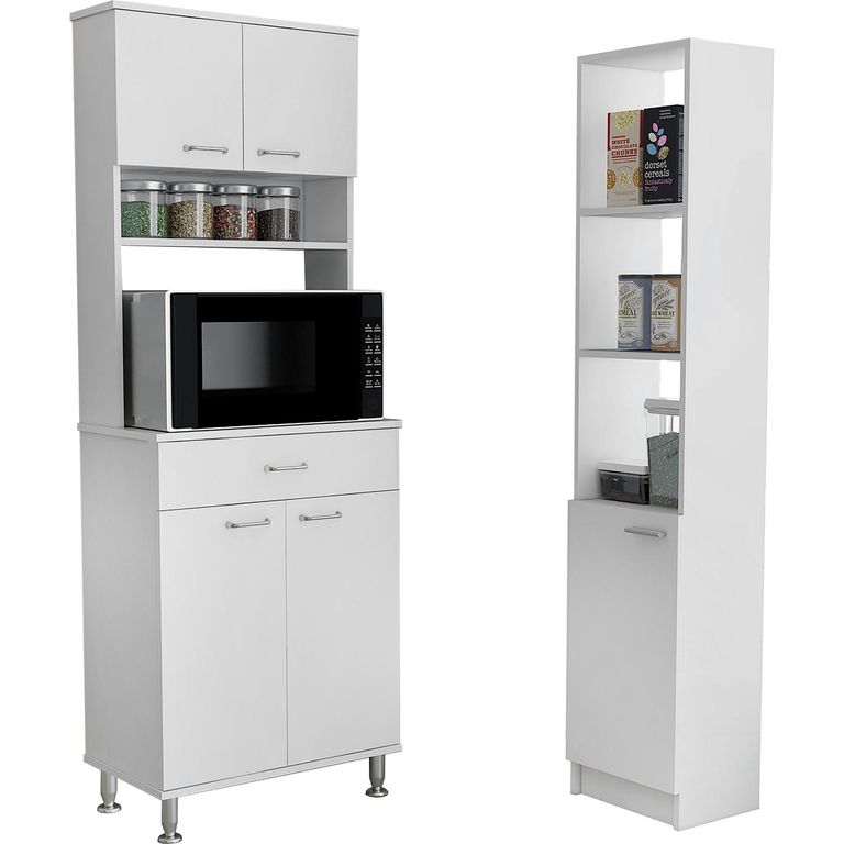 Combo Mueble Cocina Microondas Con Optimización Espacio Blanco