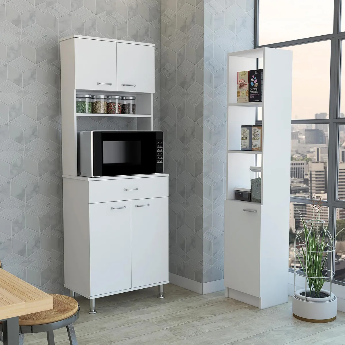 TUHOME - Combo cocina mueble microondas + optimizador blanco