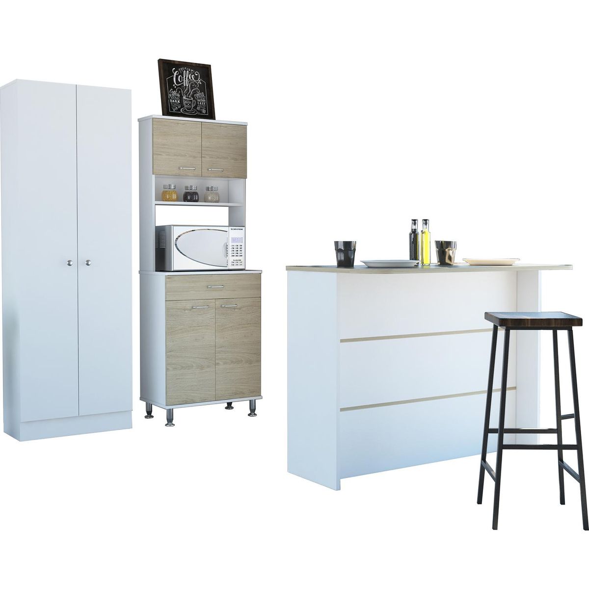 TUHOME - Combo cocina mueble cocina + barra de cocina + optimizador