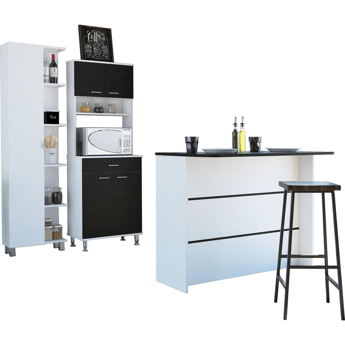 TUHOME - Combo cocina mueble cocina + barra de cocina + optimizador