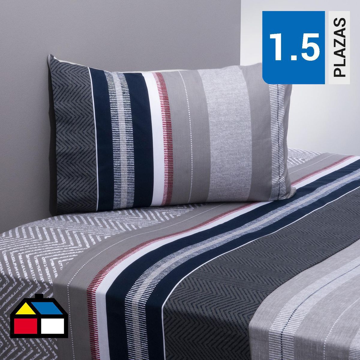 AMERICAN FAMILY - Juego de Sábanas Azure 1.5 plazas 144 Hilos Multicolor