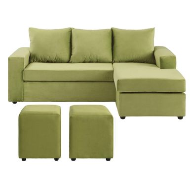 Sof seccional + 2 pouf felpa pistacho