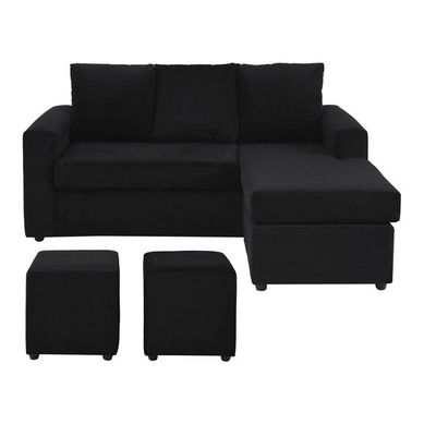 Sof seccional + 2 pouf felpa negro