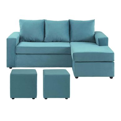 Sof seccional + 2 pouf felpa turquesa