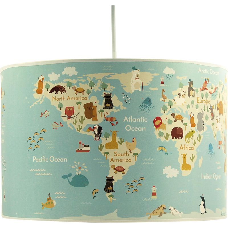 CONCEPT - Lámpara Colgante Infantil Mapa Animal 1 Luz Tela Multicolor 30 cm