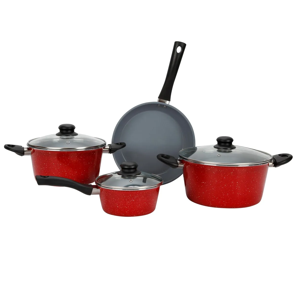 JUST HOME COLLECTION - Batería de Cocina 7 Piezas Aluminio Marmol Rojo