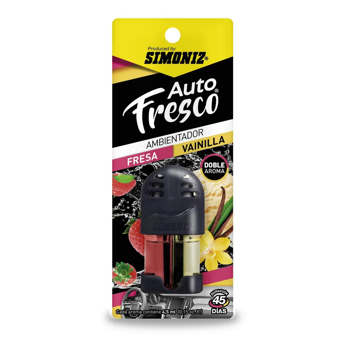 SIMONIZ - Ambientador Auto Simoniz Doble Fragancia Fresa Vainilla Rejilla 4.5ml