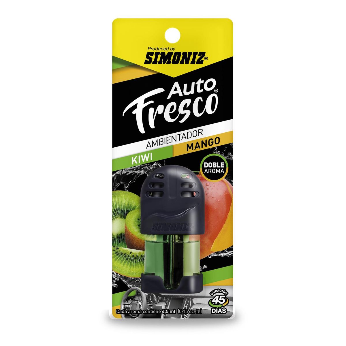 SIMONIZ - Ambientador Auto Simoniz Doble Fragancia Kiwi y Mango Rejilla 4.5ml