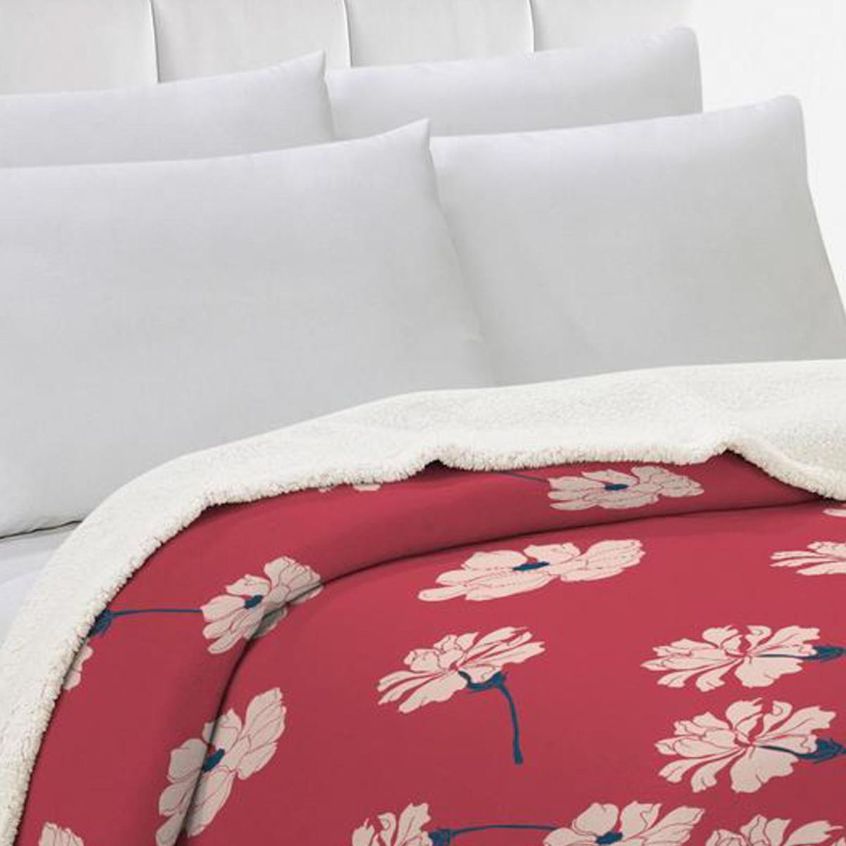 MASHINI - Frazada Polar Sherpa Especial Rojo/blanco