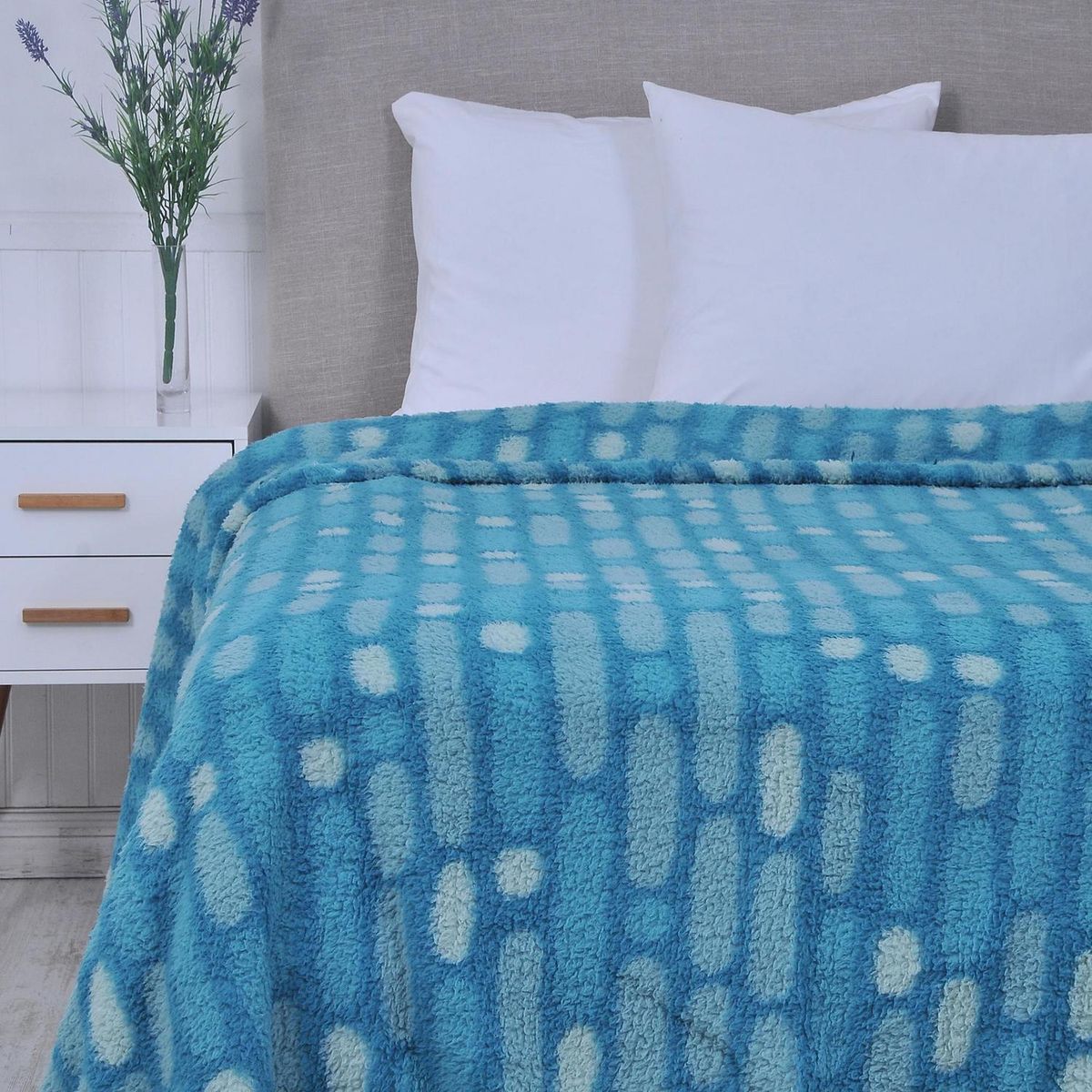 MASHINI - Frazada Sherpa Matrix 2 plazas Celeste