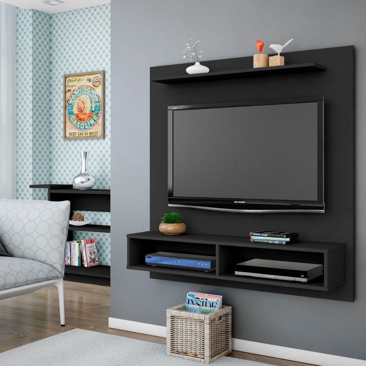 HOGA - Mueble panel tv 47" gama negro 120x115x30 cm.