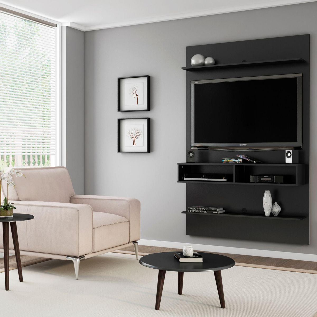 HOGA - Mueble panel tv 47" vega negro 181x115x30 cm