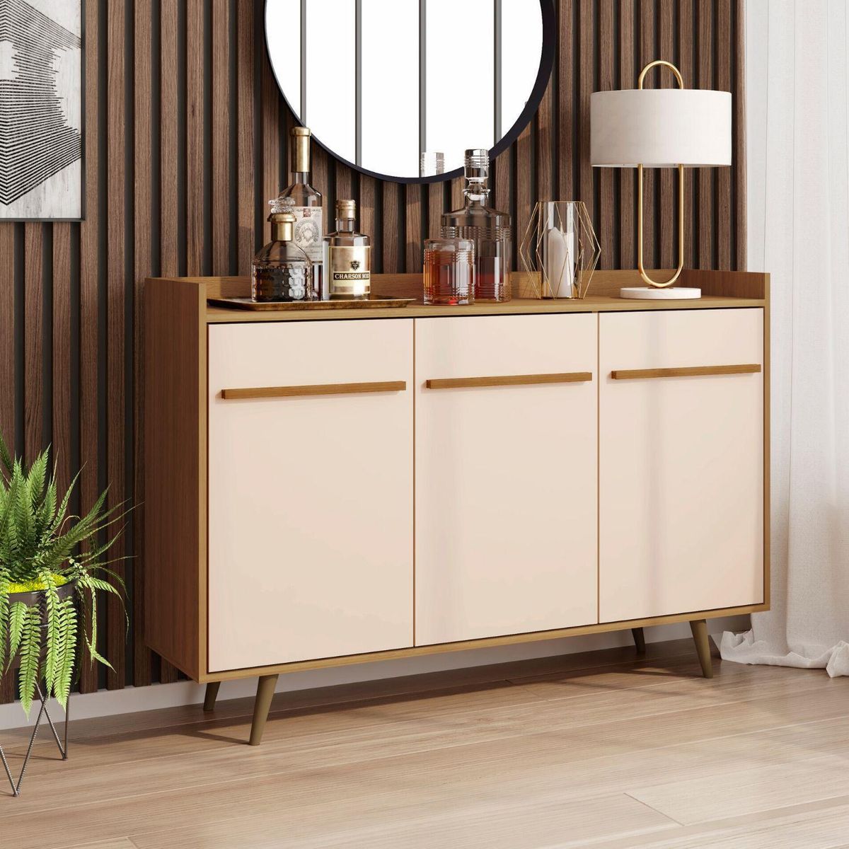 HOGA - Buffet bar canela blanco invierno 97x135x37 cm