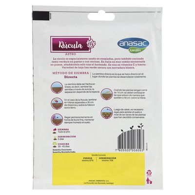 Imagen 2 del producto Semilla de Hortaliza Rucula 5 gr Sachet