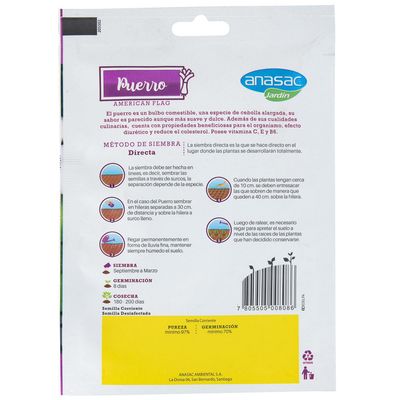 Imagen 2 del producto Semilla de Hortaliza Puerro 5 gr Sachet