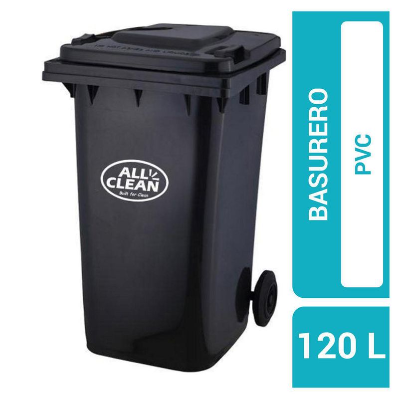 ALL CLEAN - Basurero 120 Litros PVC Gris Oscuro