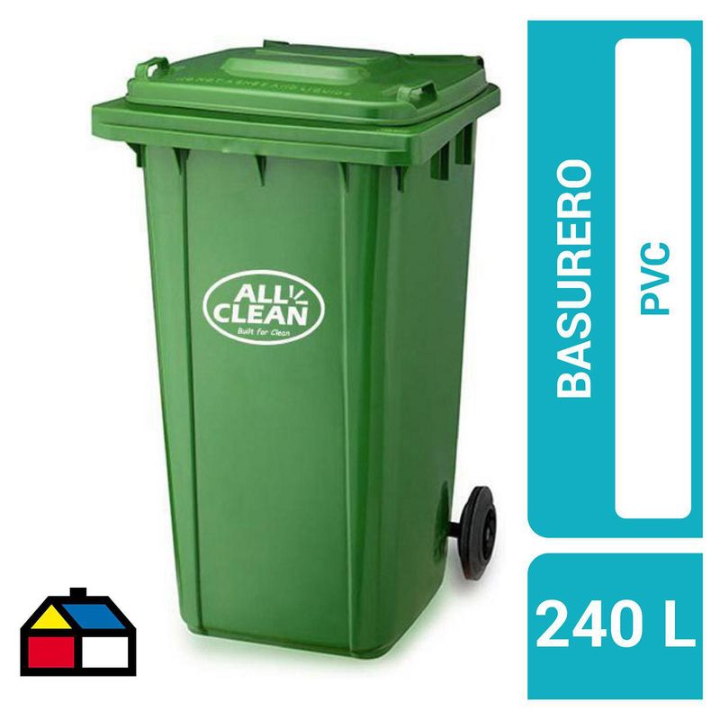 ALL CLEAN - Basurero 240 Litros PVC Verde