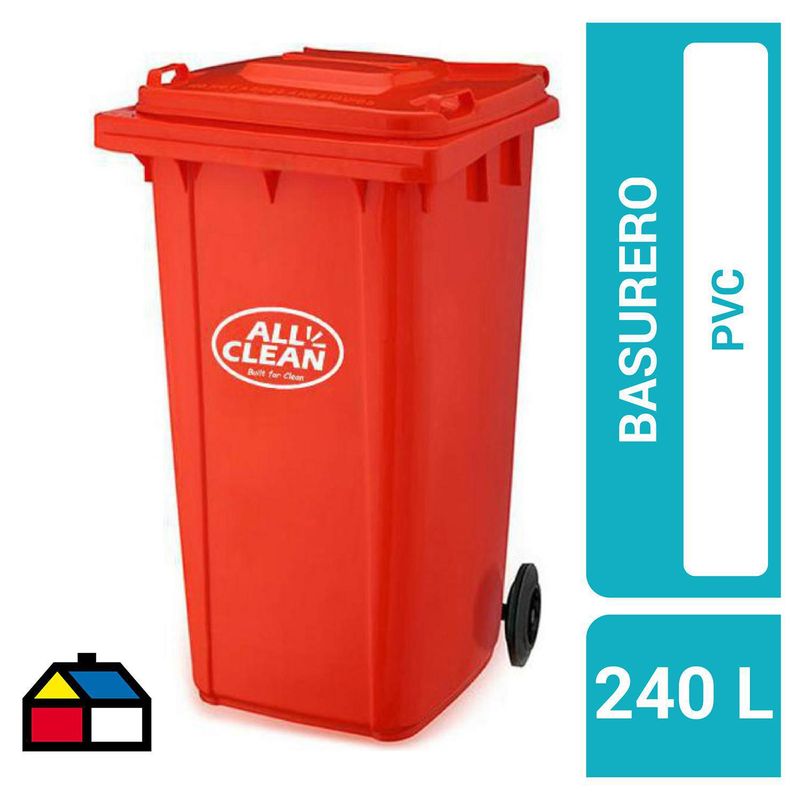 ALL CLEAN - Basurero 240 Litros PVC Rojo