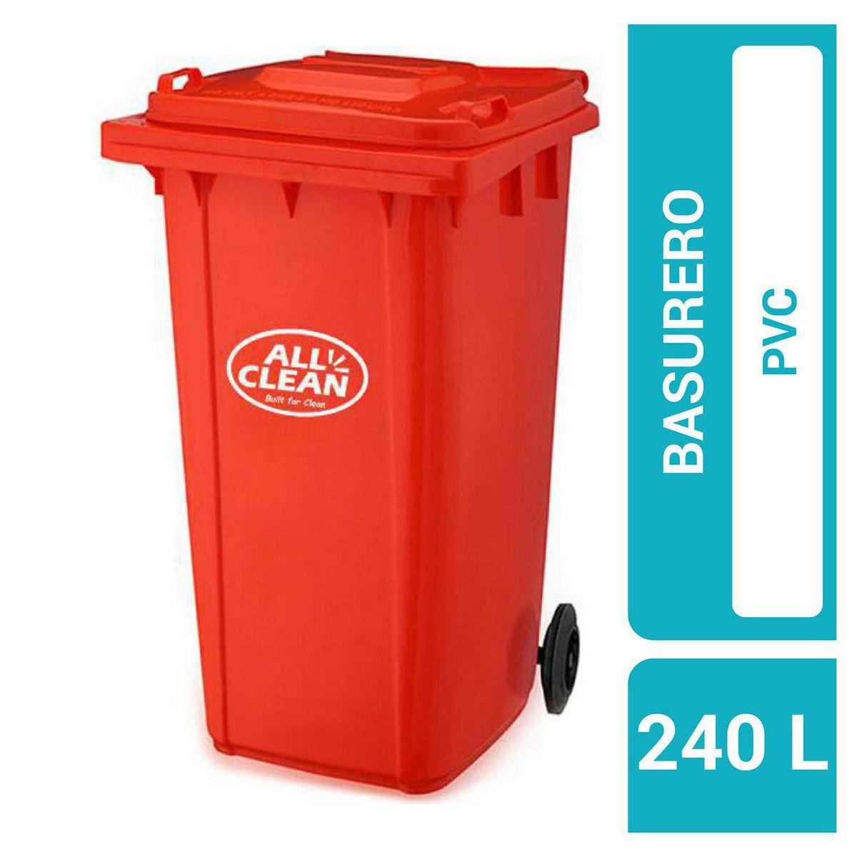 ALL CLEAN - Basurero All Clean 240 Litros Rojo Con Tapa Para Residuos
