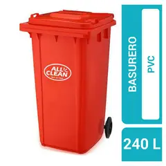 ALL CLEAN - Basurero 240 Litros Rojo Con Tapa Para Residuos