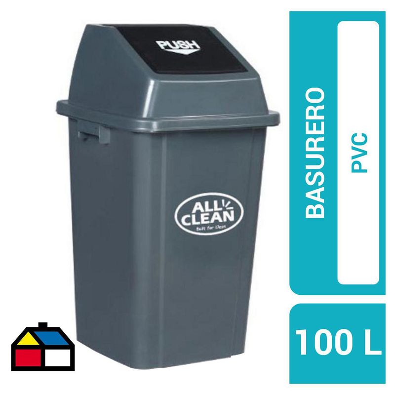 ALL CLEAN - Basurero 100 Litros PVC Gris Oscuro