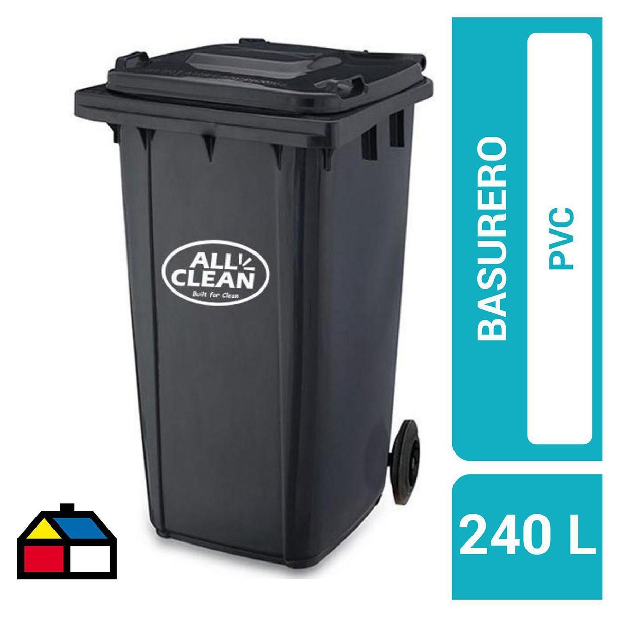 ALL CLEAN - Basurero All Clean 240 Litros Alta Resistencia Gris Oscuro Con Tapa