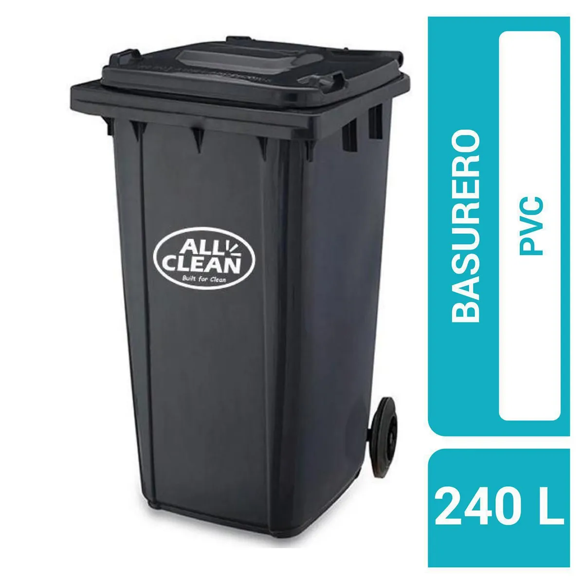 ALL CLEAN - Basurero All Clean 240 Litros Alta Resistencia Gris Oscuro Con Tapa