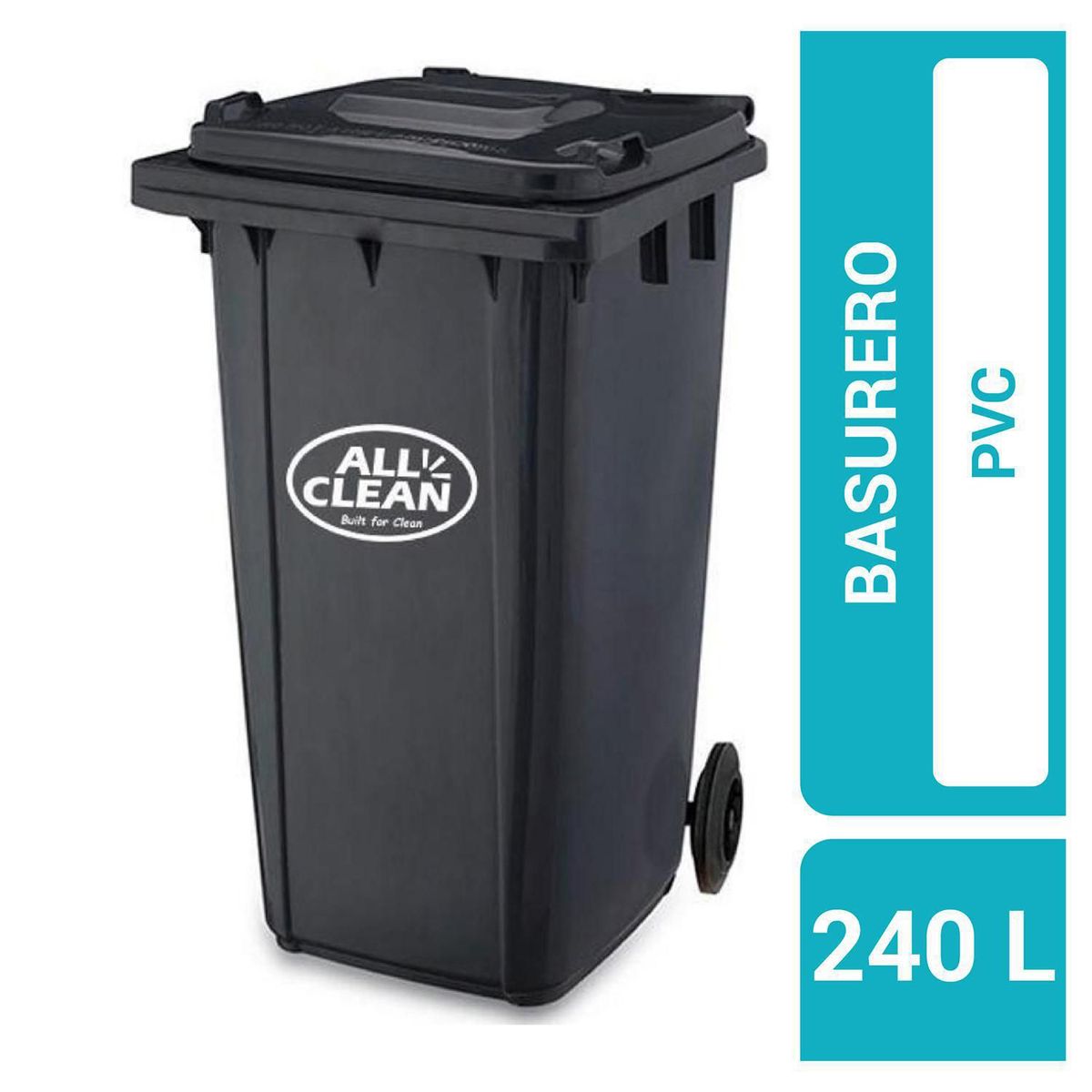 ALL CLEAN - Basurero All Clean 240 Litros Alta Resistencia Gris Oscuro Con Tapa