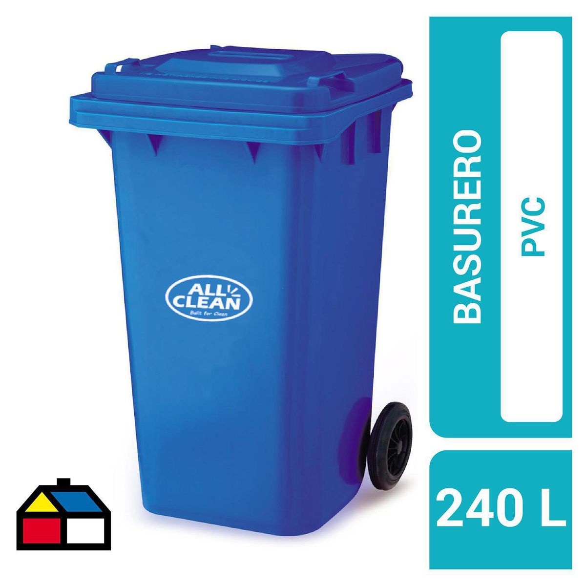 ALL CLEAN - Basurero All Clean 240 Litros Azul Con Tapa Resistente