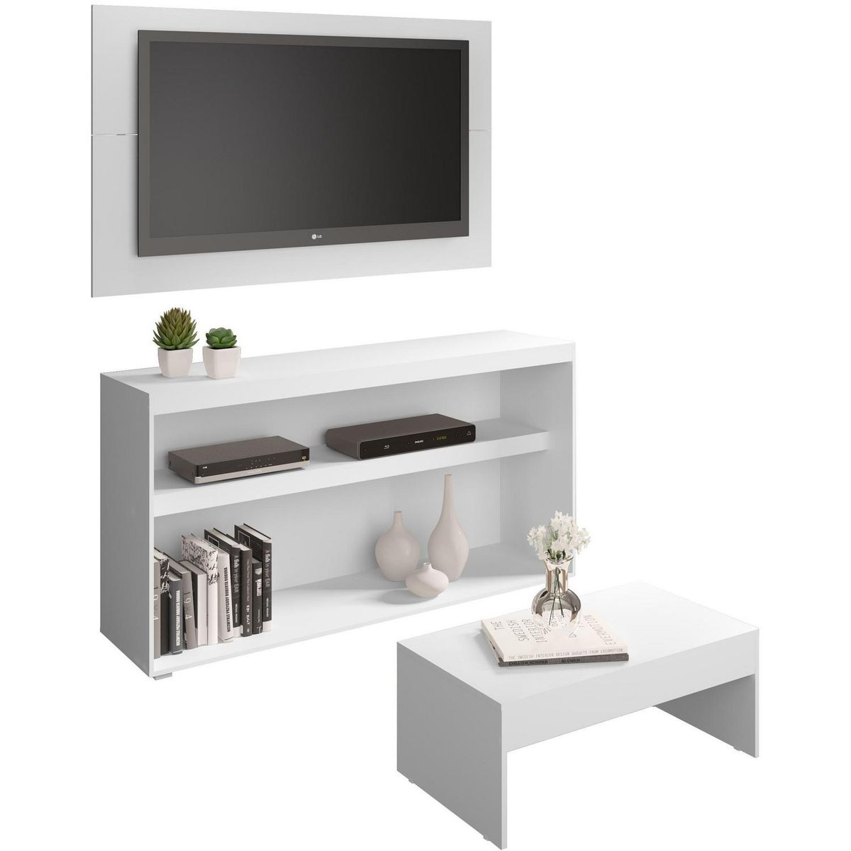 KIDSCOOL - Combo hogar panel TV + Rack + mesa centro blanco
