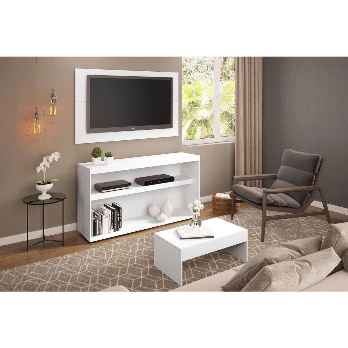 KIDSCOOL - Combo hogar panel TV + Rack + mesa centro blanco