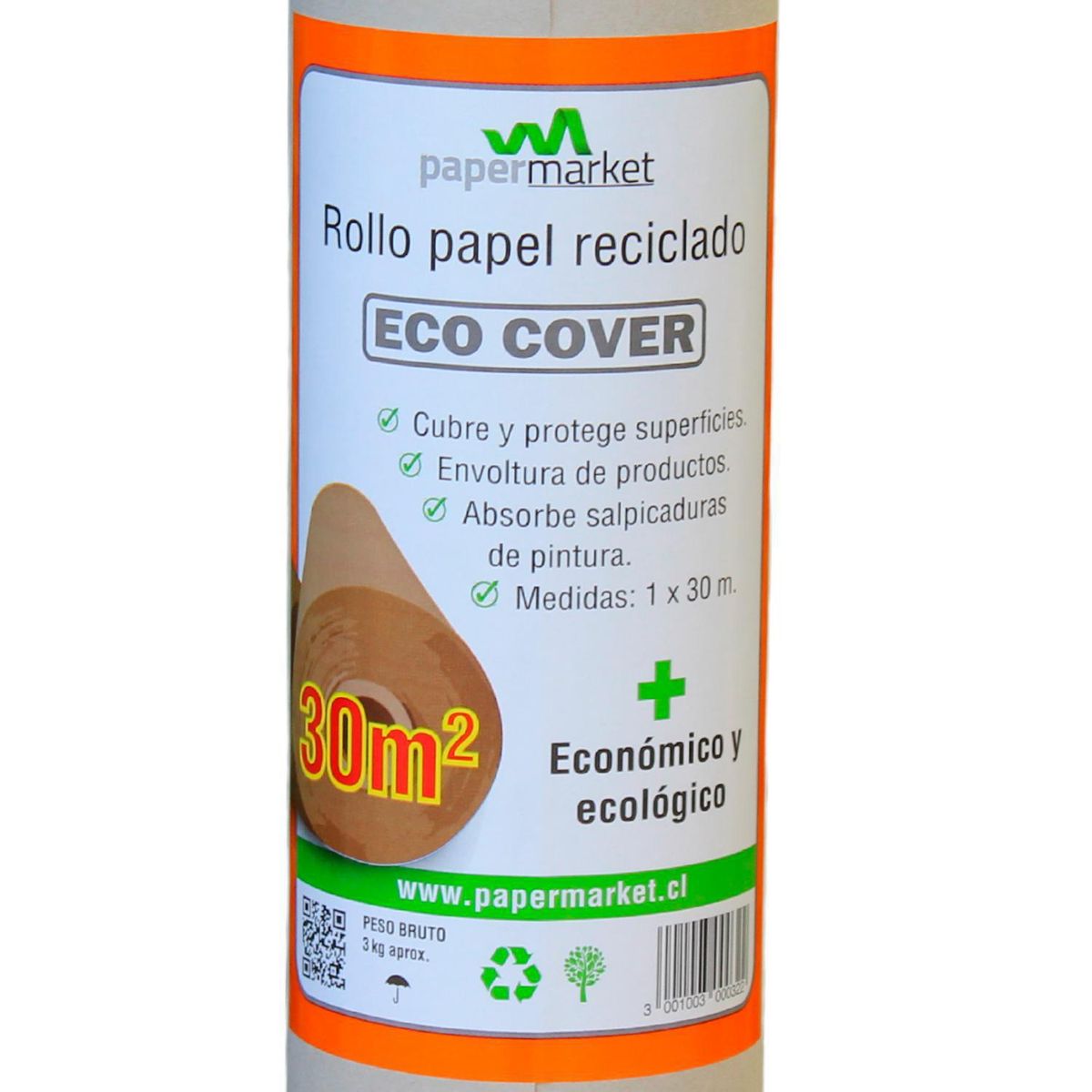 PAPERMARKET - Rollo papel reciclado 1x30m
