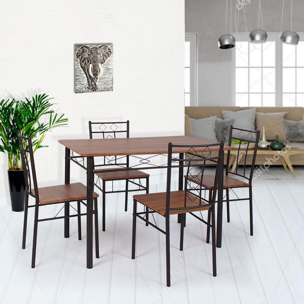 YARDAS - Juego de Comedor JX-18A210 WEG 4 Sillas Mesa Rectangular 70x76x110 cm Café