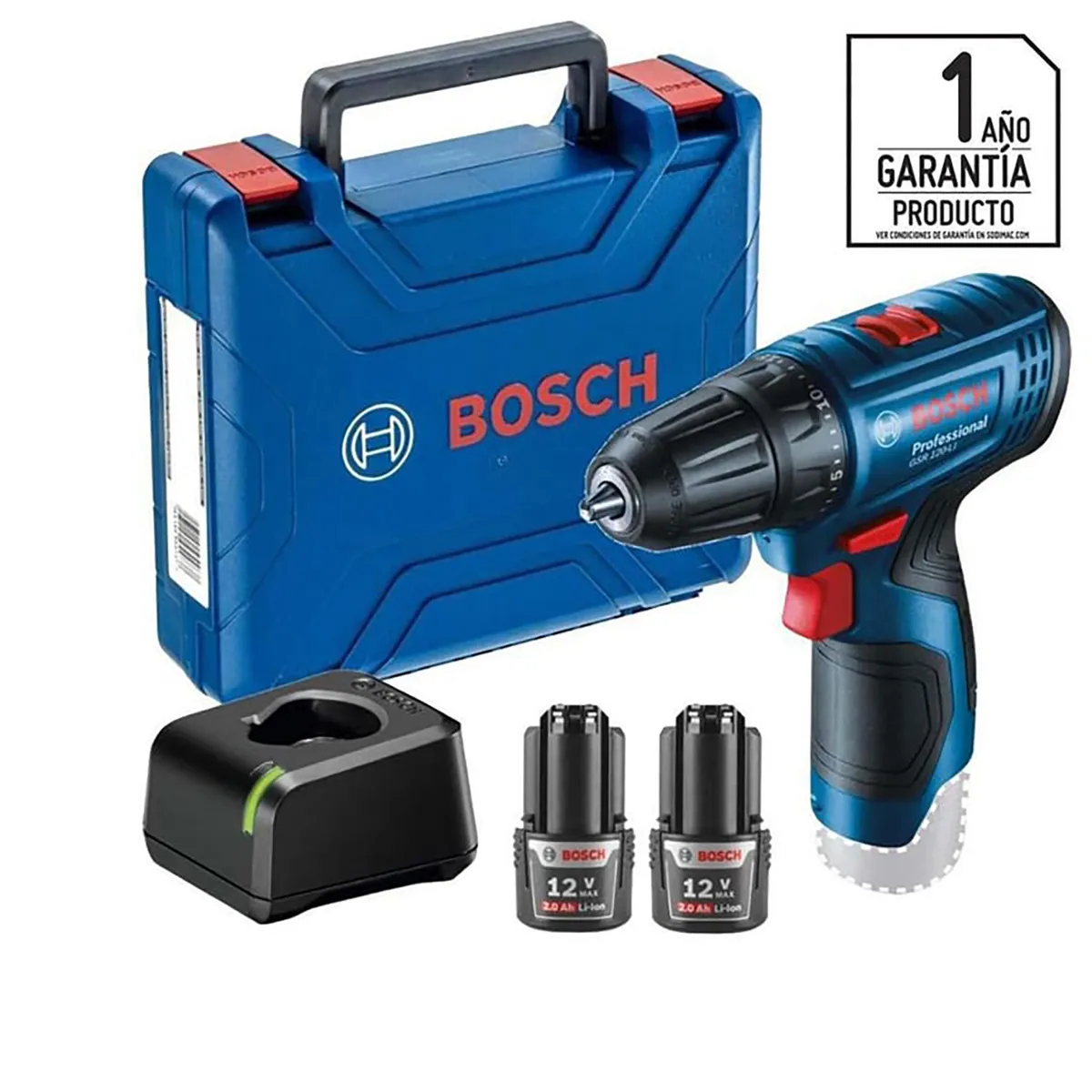 BOSCH - Taladro inalámbrico atornillador 7 mm 12V + 2 baterías
