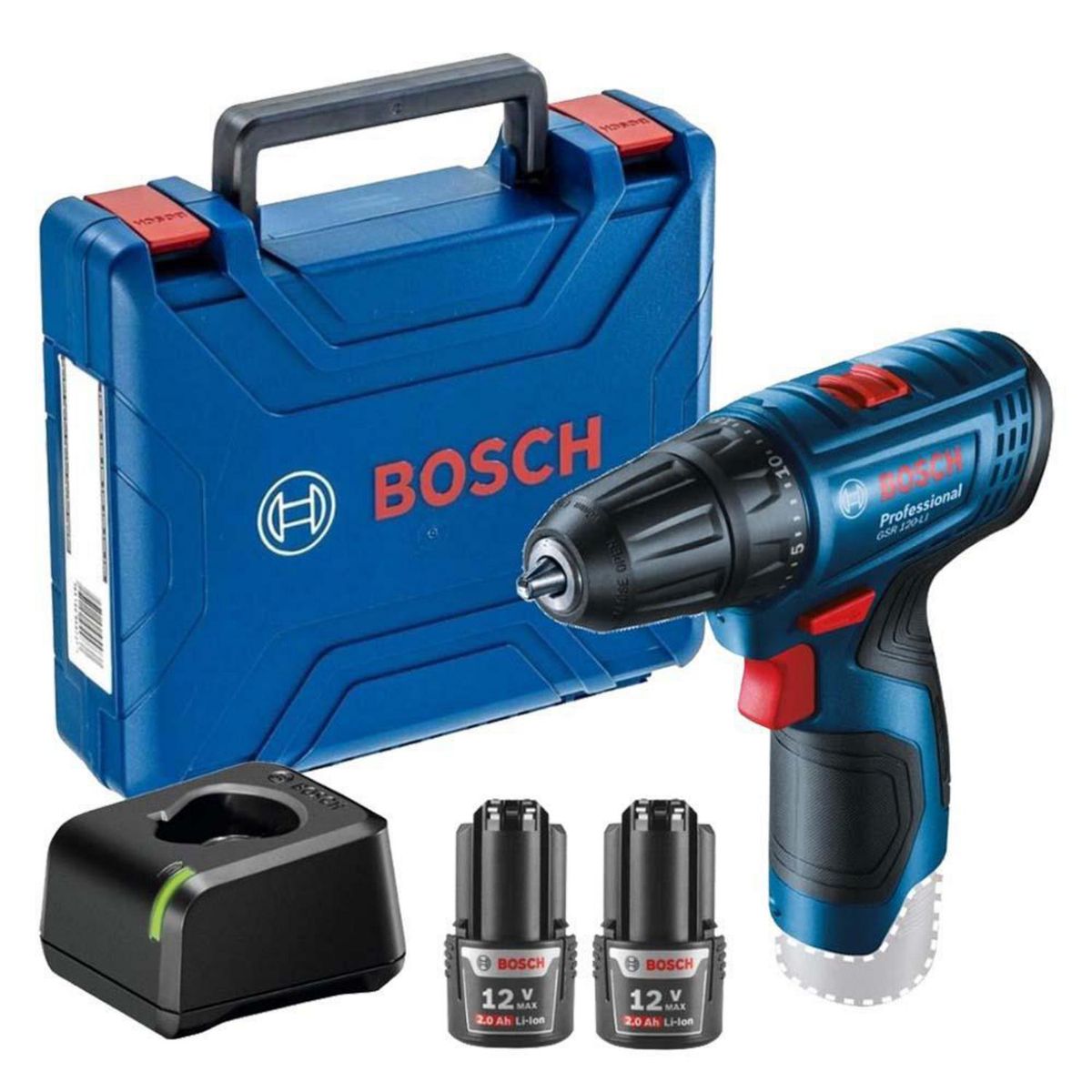 BOSCH - Taladro inalámbrico atornillador 7 mm 12V + 2 baterías