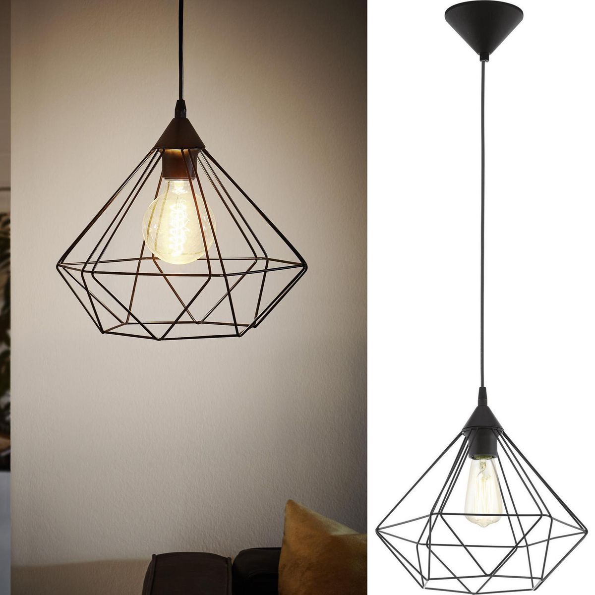 EGLO - Lámpara Colgante Tarbes Plástico Negro