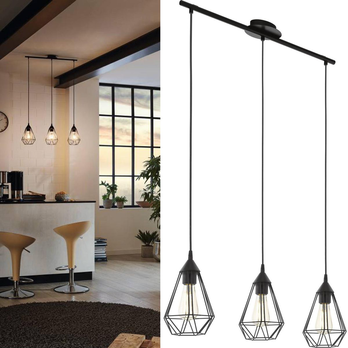 EGLO - Lámpara Colgante Tarbes Acero Negro