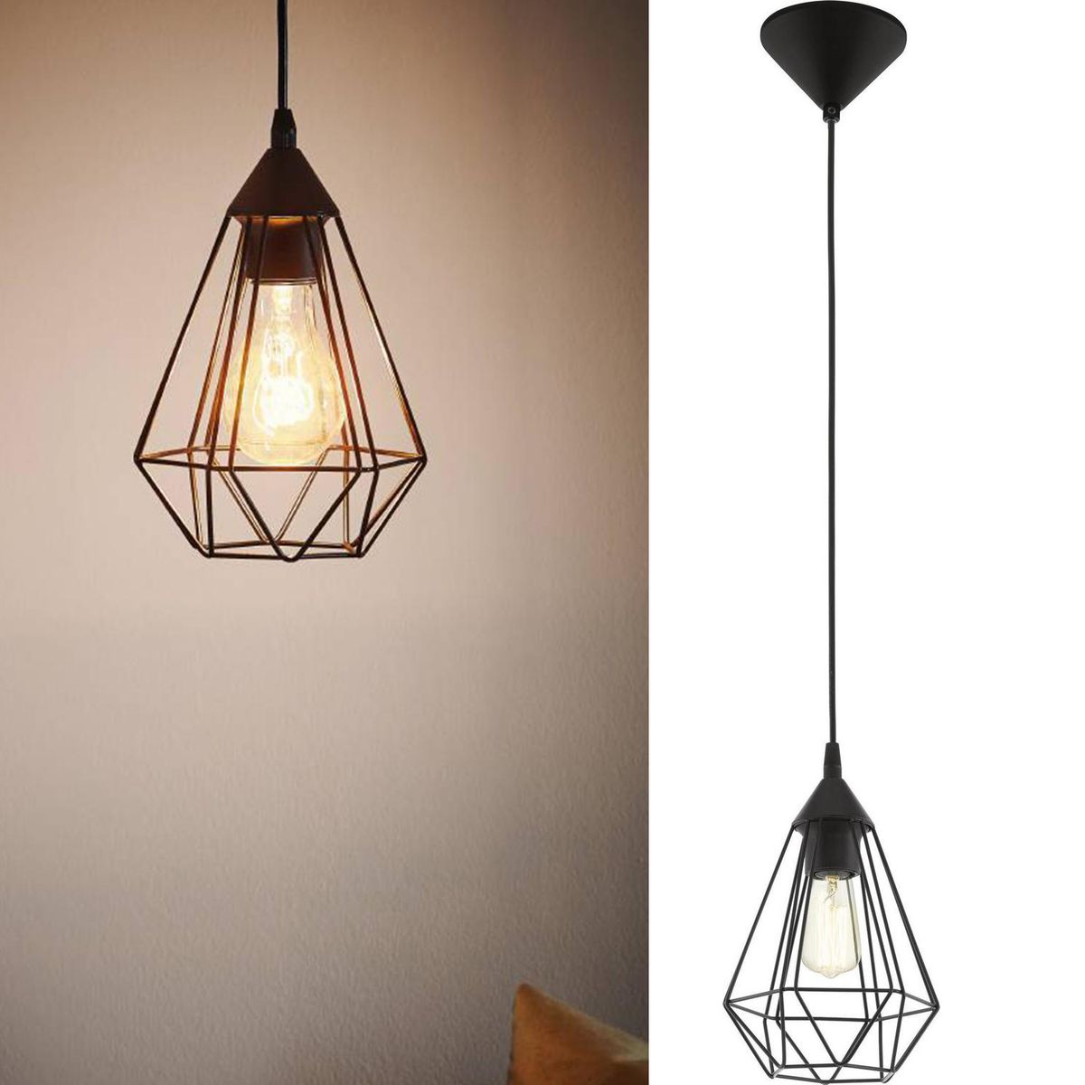 EGLO - Lámpara Colgante Tarbes Acero Negro