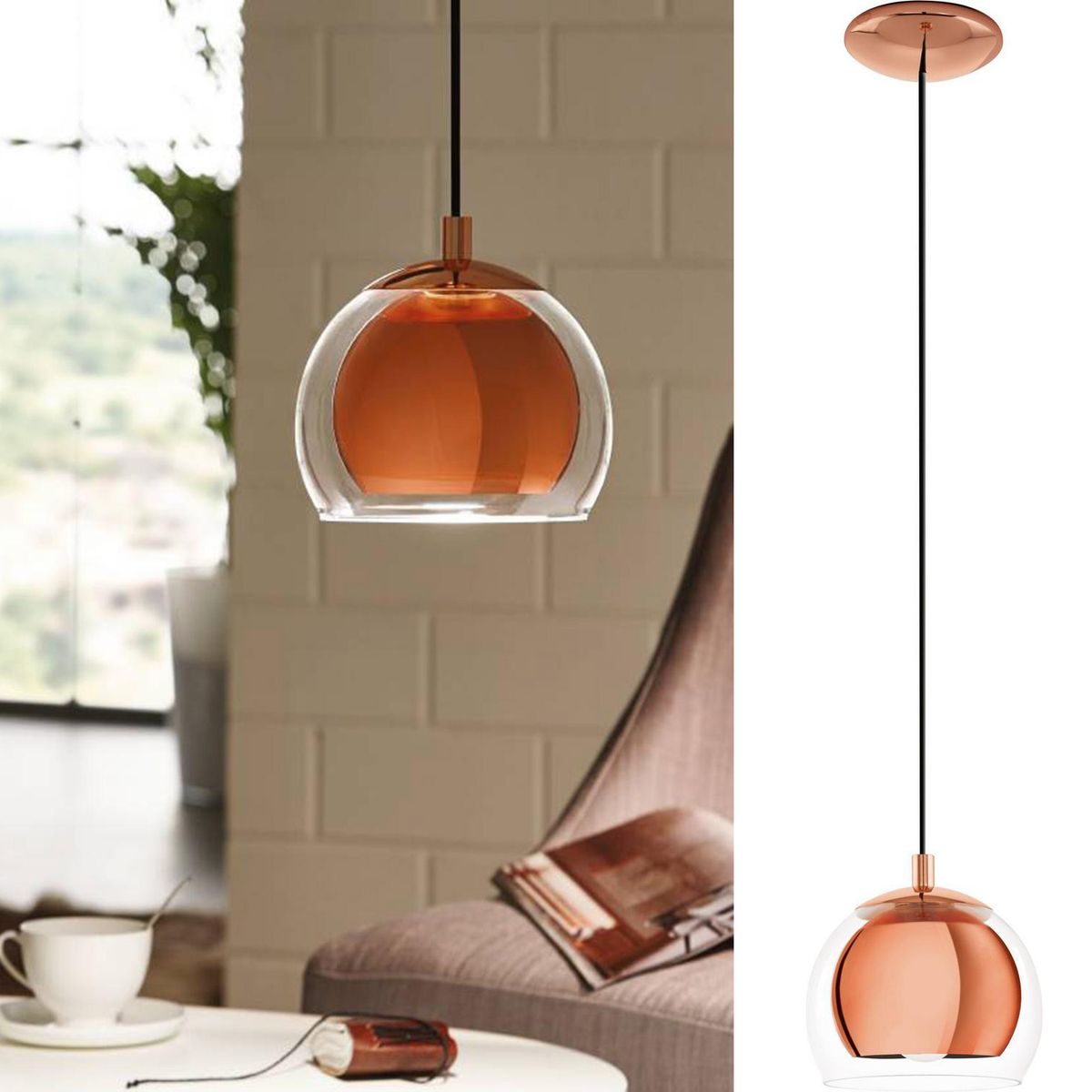 EGLO - Lámpara Colgante Rocamar Acero Naranjo