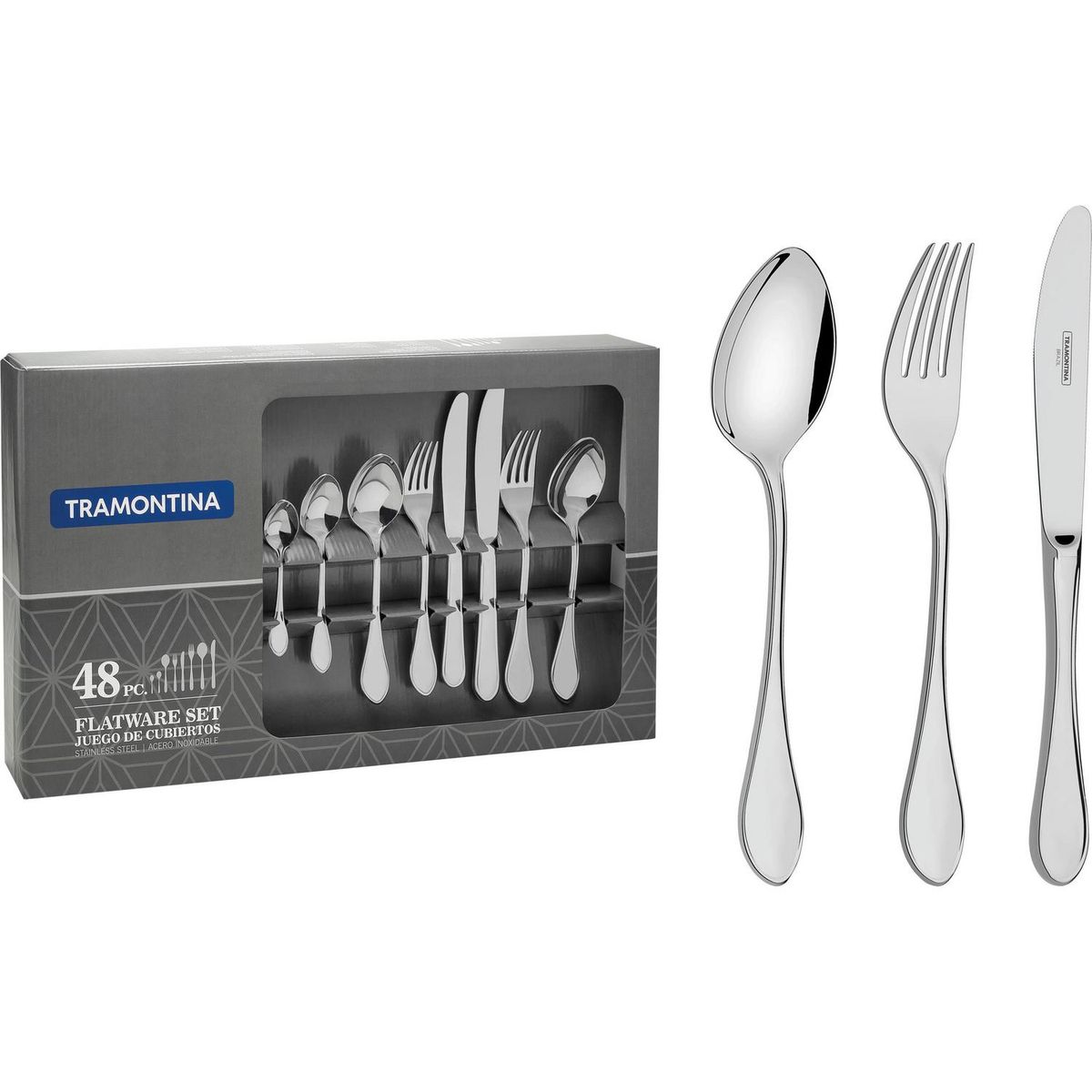 TRAMONTINA - Juego De Cubiertos Acero Inoxidable 48 Piezas