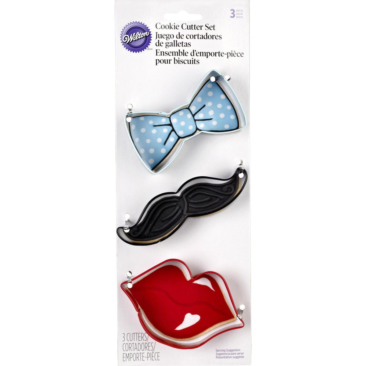 WILTON - Set de 3 Cortadores Galletas Wilton Moño Bigote y Labios
