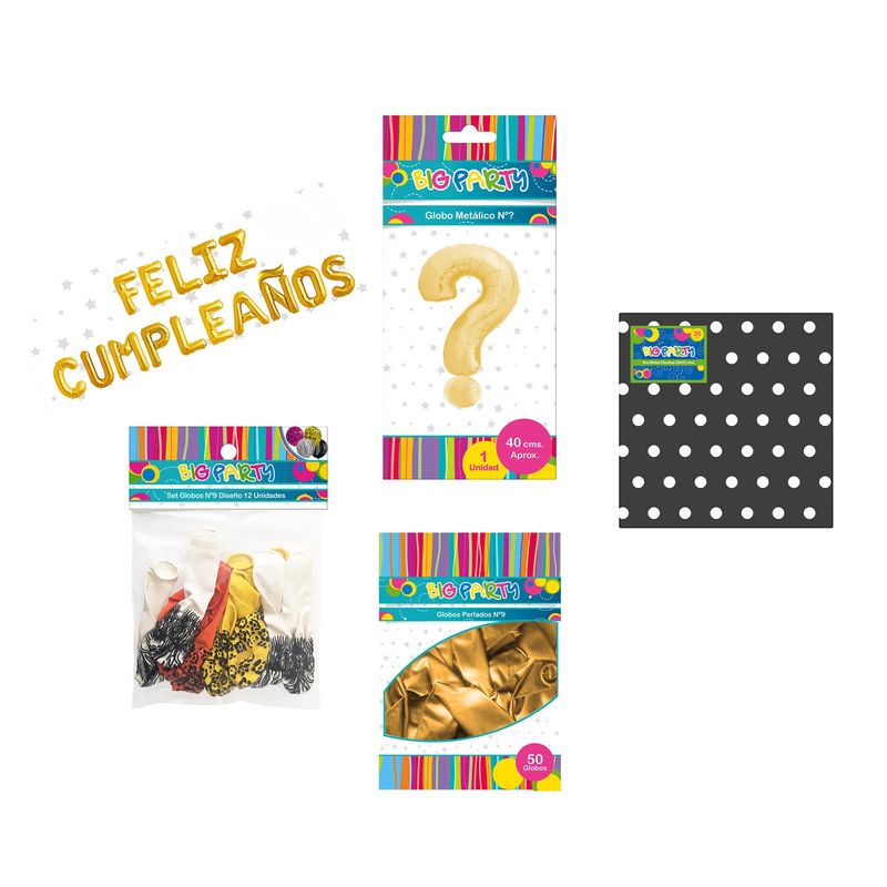 BIG PARTY - Set cumpleaños negro/dorado