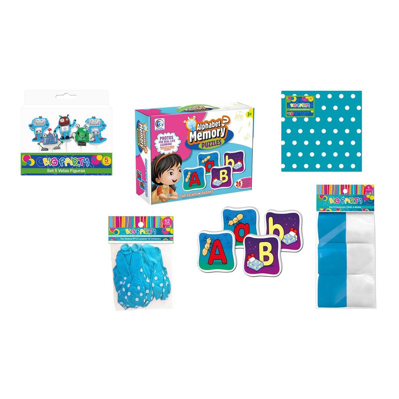 BIG PARTY - Set cumpleaños celeste con juego de memoria
